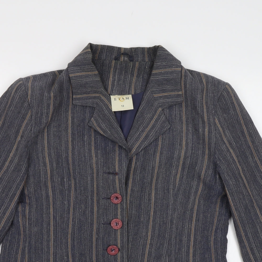 Etam Womens Blue Striped  Jacket Blazer Size 12