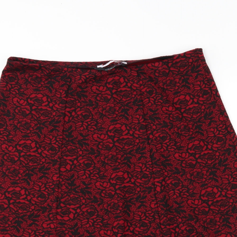 BM Womens Red Floral  A-Line Skirt Size 14