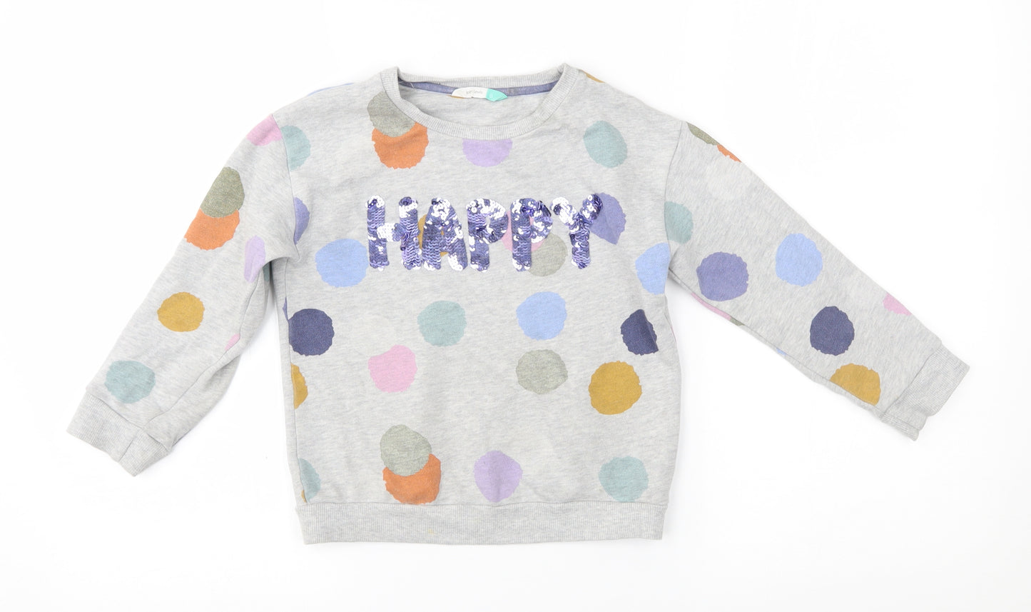 John Lewis Girls Grey Spotted  Pullover Jumper Size 6 Years  - happy