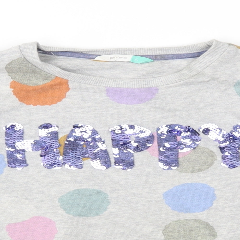 John Lewis Girls Grey Spotted  Pullover Jumper Size 6 Years  - happy