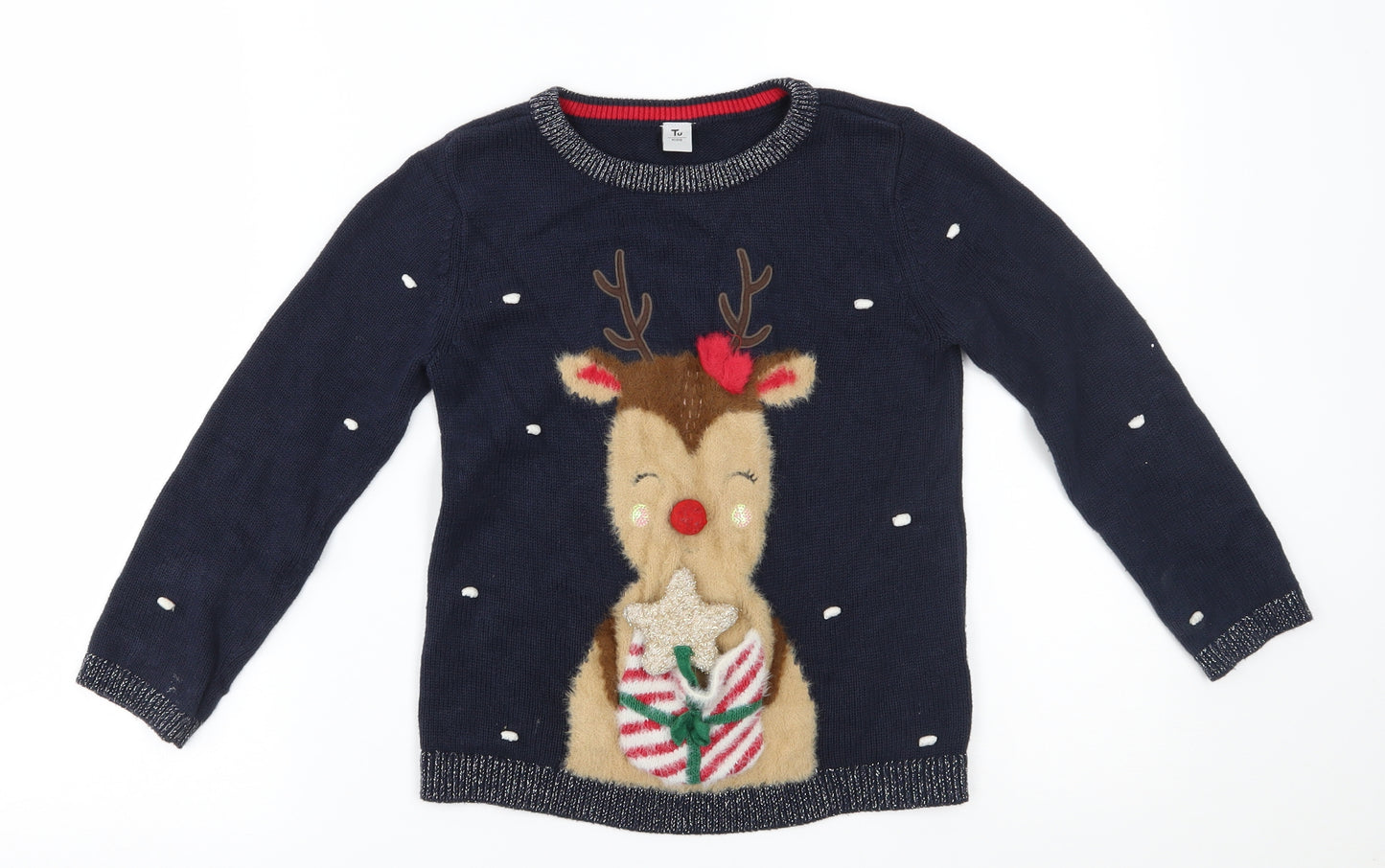 TU Girls Blue   Pullover Jumper Size 4-5 Years  - christmas