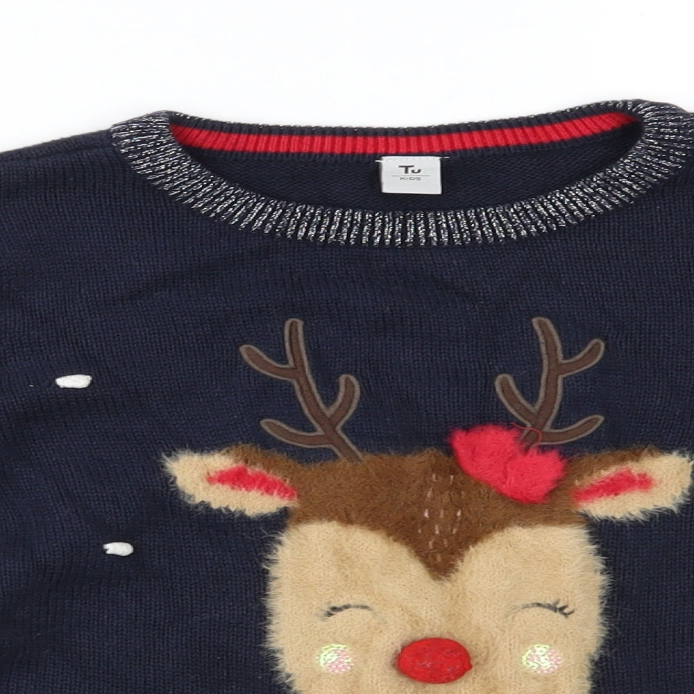 TU Girls Blue   Pullover Jumper Size 4-5 Years  - christmas