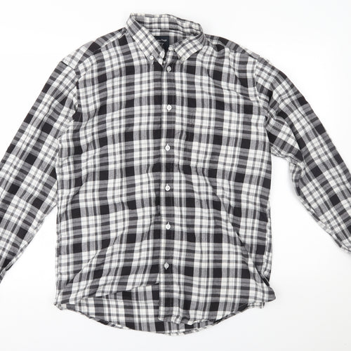 EWM Mens Black Plaid   Button-Up Size M