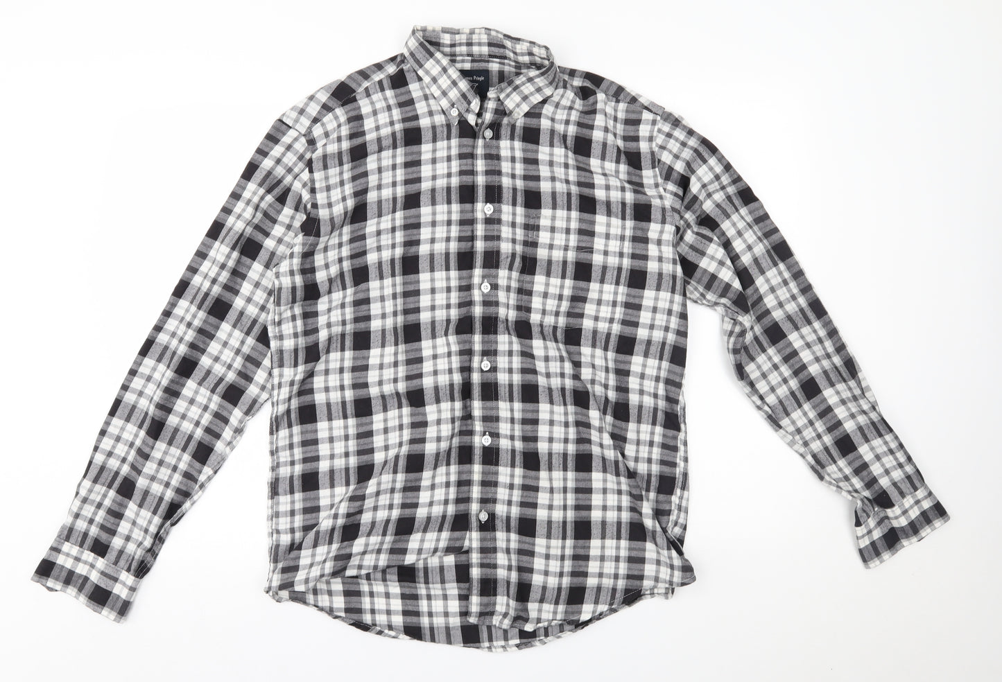 EWM Mens Black Plaid   Button-Up Size M