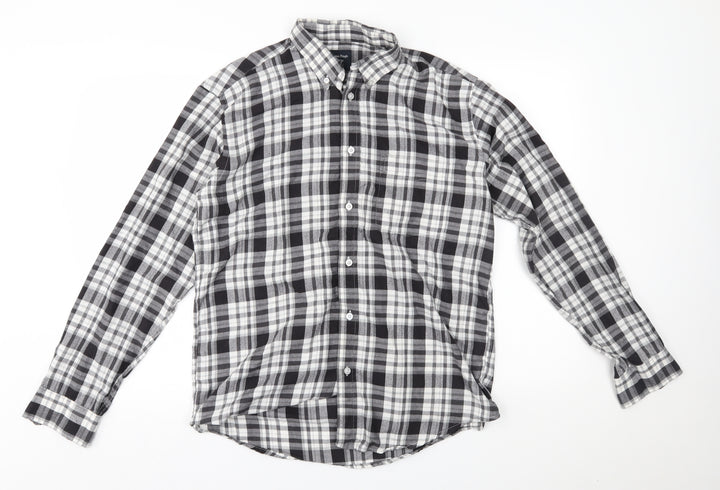 EWM Mens Black Plaid   Button-Up Size M