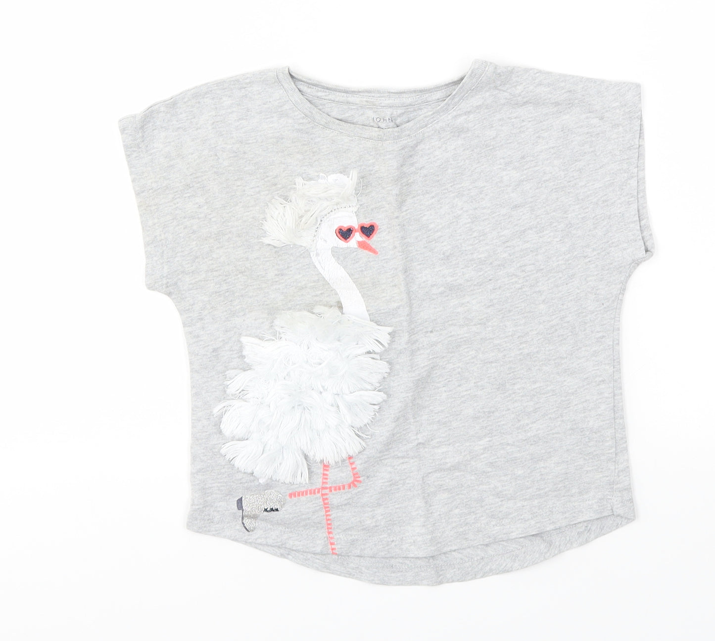 John Lewis Girls Grey   Basic T-Shirt Size 3 Years  - Flamingo