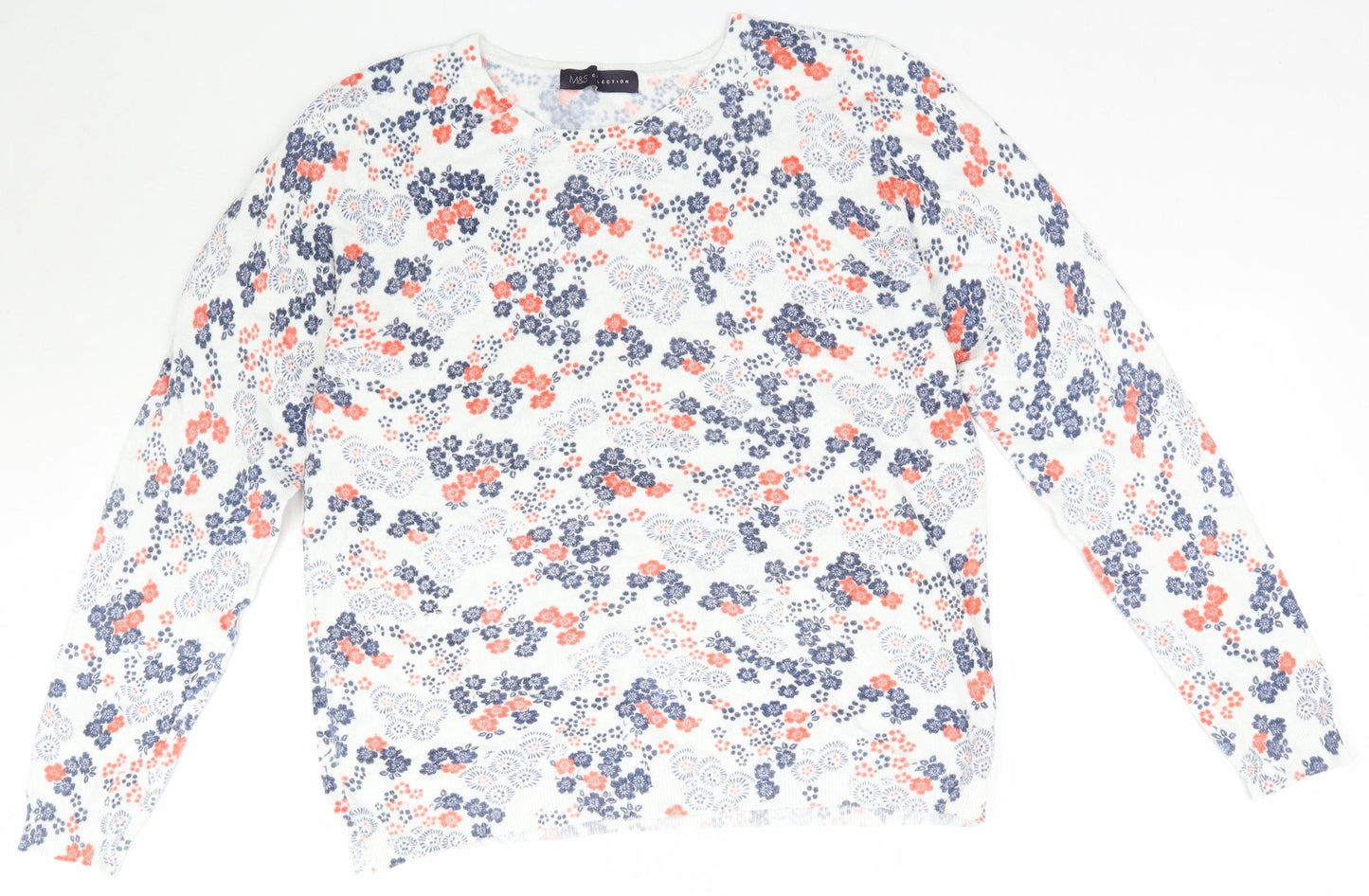 Marks and Spencer Womens White Floral Knit Pullover Jumper Size 14