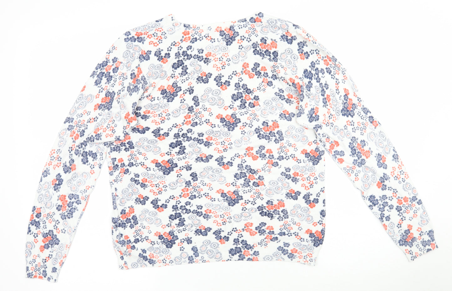 Marks and Spencer Womens White Floral Knit Pullover Jumper Size 14