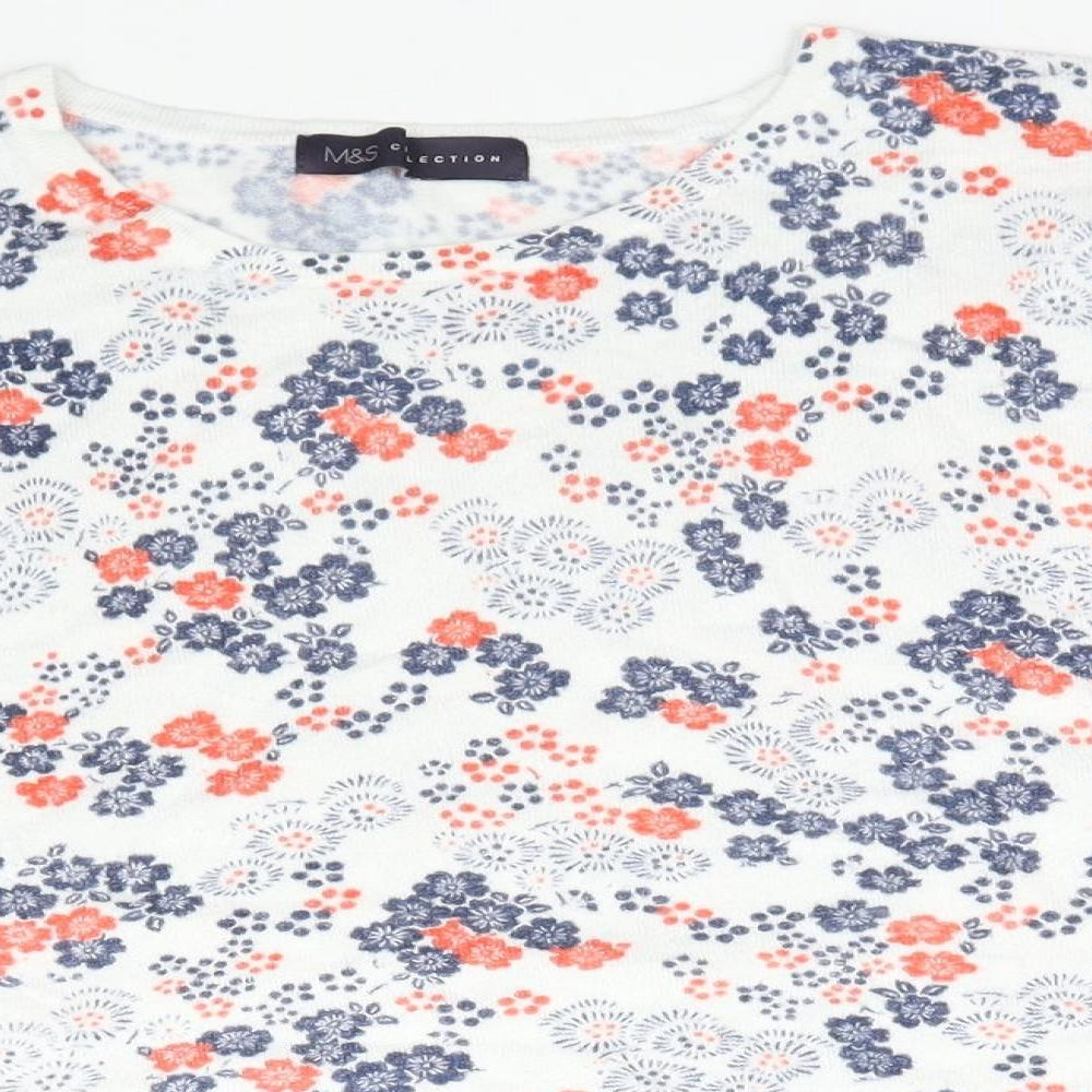 Marks and Spencer Womens White Floral Knit Pullover Jumper Size 14