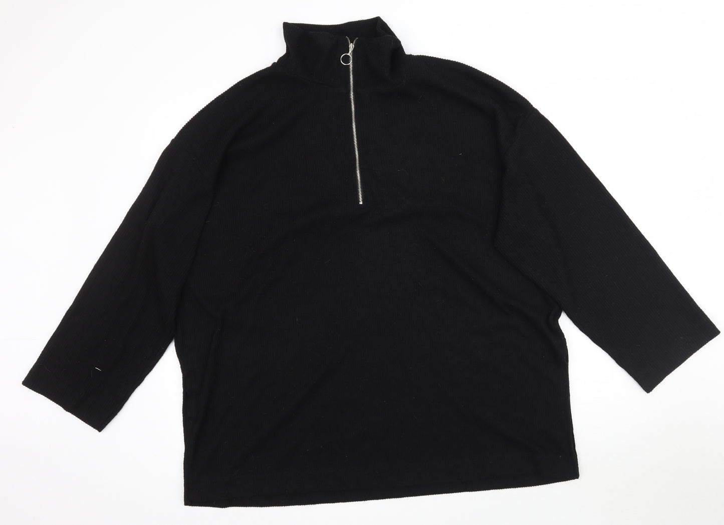 Preworn Womens Black  Knit Pullover Jumper Size L  - Ribbed 1/4 Zip
