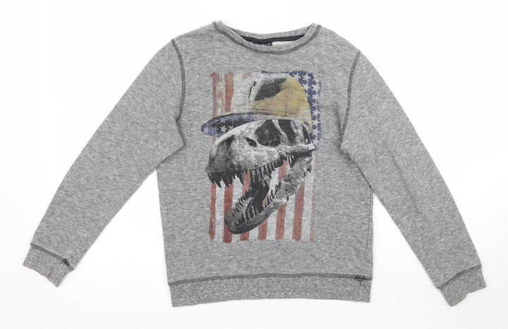 NEXT Boys Grey Pullover Sweatshirt Size 9 Years - Skull Dinosaur