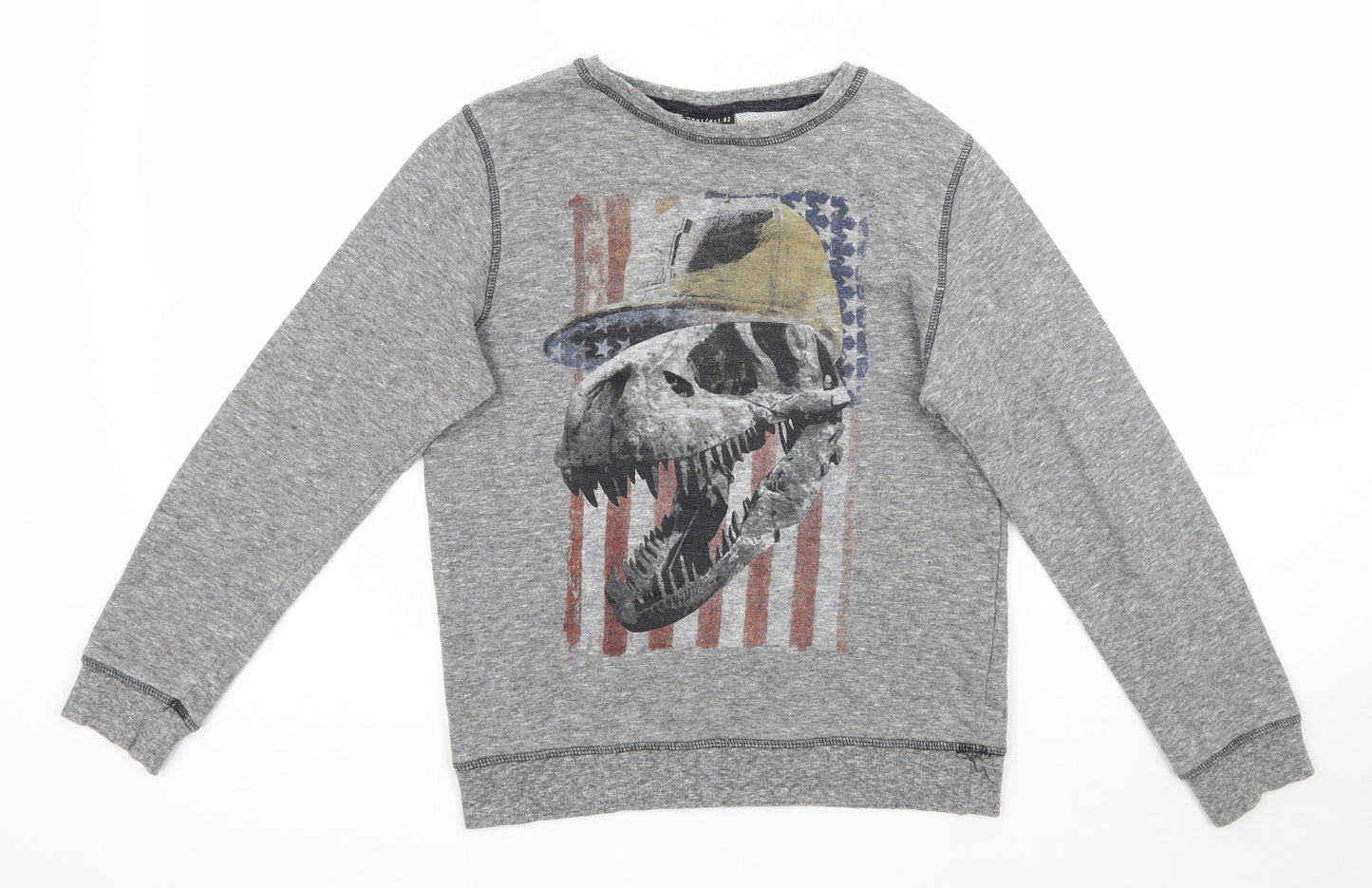 NEXT Boys Grey   Pullover Sweatshirt Size 9 Years  - Skull Dinosaur