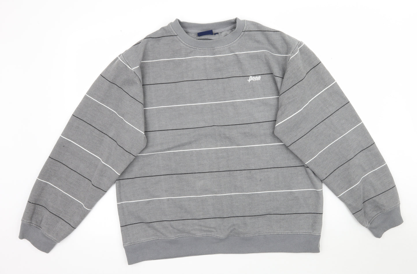 Penn Mens Grey Striped  Pullover Sweatshirt Size L
