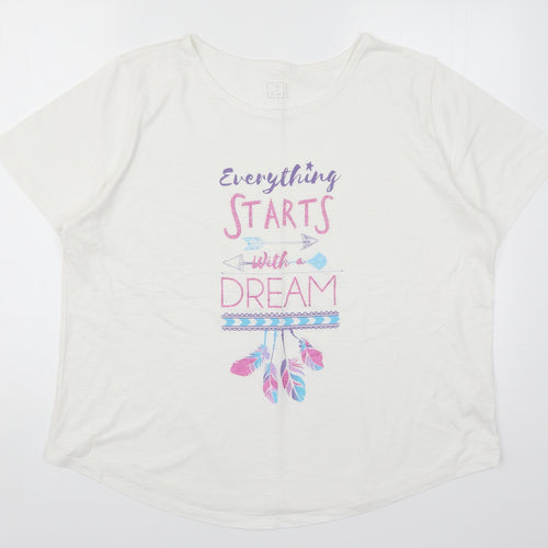 Matalan Womens White Solid  Top Pyjama Top Size M  - Everything Starts with a Dream