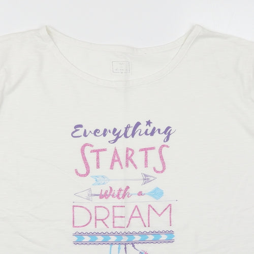 Matalan Womens White Solid  Top Pyjama Top Size M  - Everything Starts with a Dream