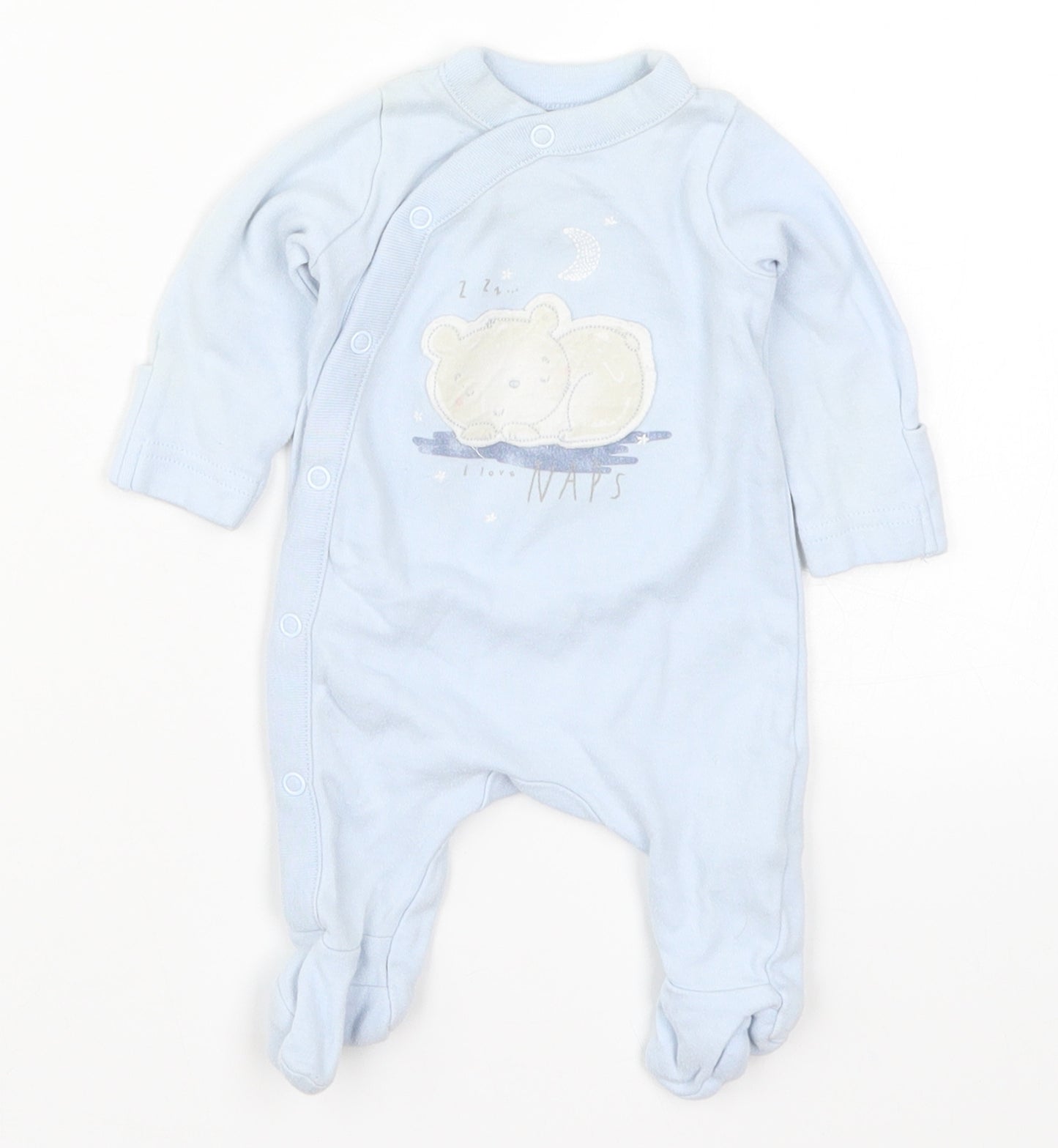 Mothercare Boys Blue Solid  Cami One Piece Size Newborn  - I Love Naps Bear