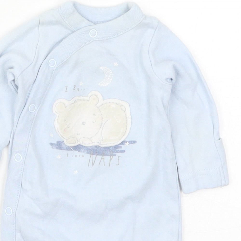 Mothercare Boys Blue Solid  Cami One Piece Size Newborn  - I Love Naps Bear