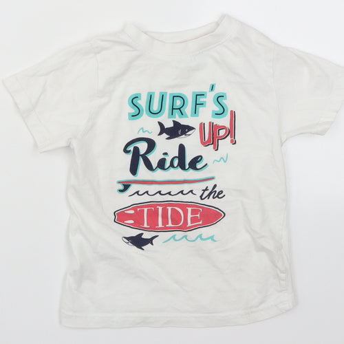 Primark Boys White   Basic T-Shirt Size 3-4 Years  - Surfs Up Ride the Tide