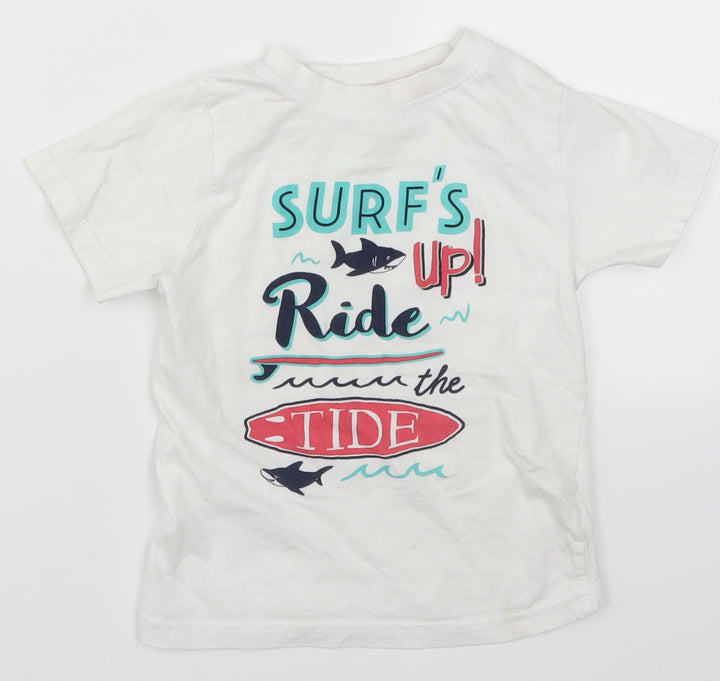 Primark Boys White   Basic T-Shirt Size 3-4 Years  - Surfs Up Ride the Tide