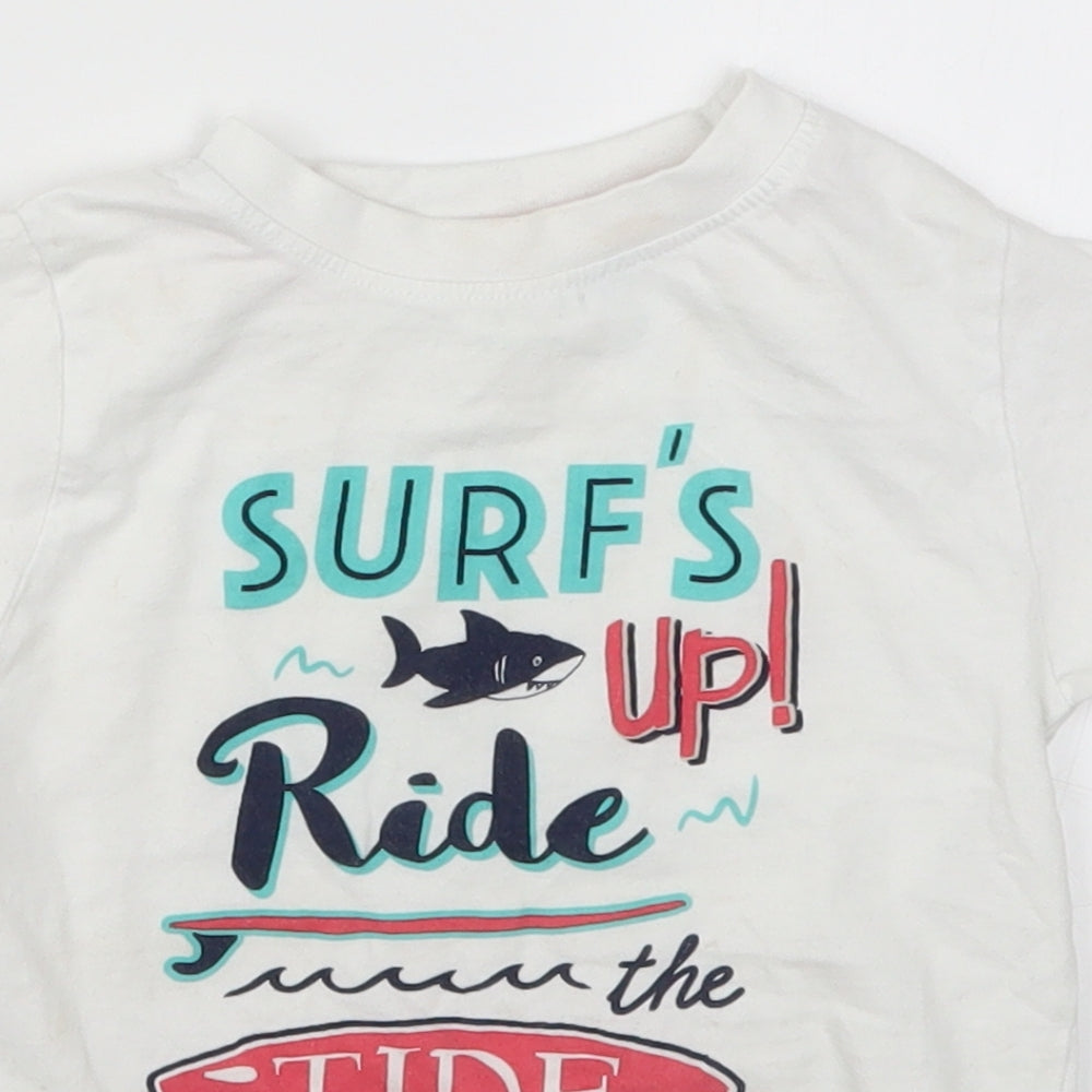 Primark Boys White   Basic T-Shirt Size 3-4 Years  - Surfs Up Ride the Tide