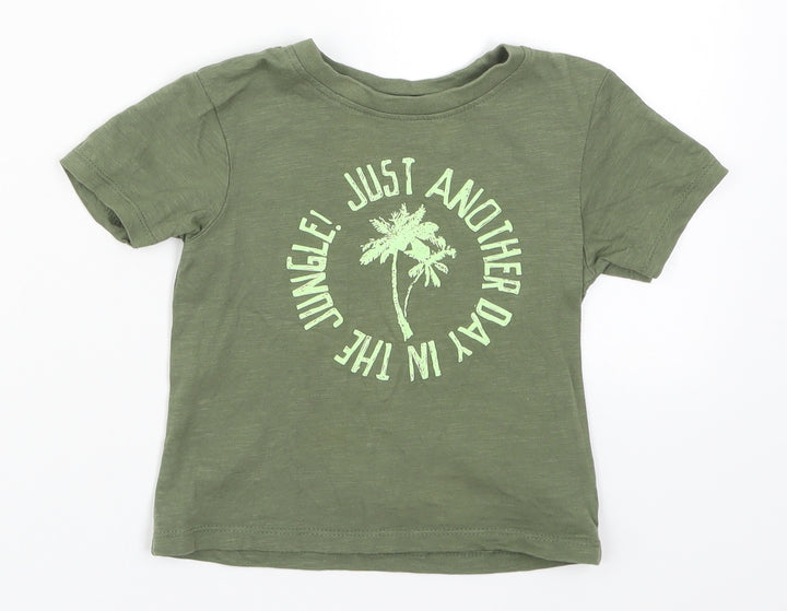 Primark Boys Green   Basic T-Shirt Size 2-3 Years  - Just Another Day in the Jungle