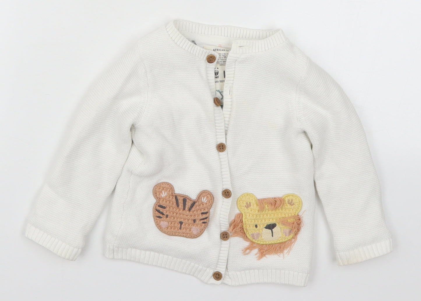 F&F Girls White   Cardigan Jumper Size 9-12 Months  - Lion and Tiger
