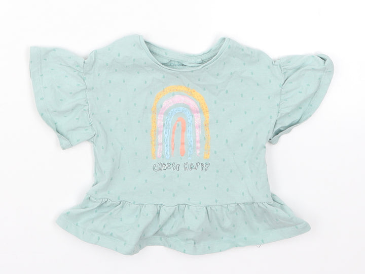 NEXT Girls Blue Polka Dot Basic T-Shirt Size 9-12 Months - Choose Happy Rainbow