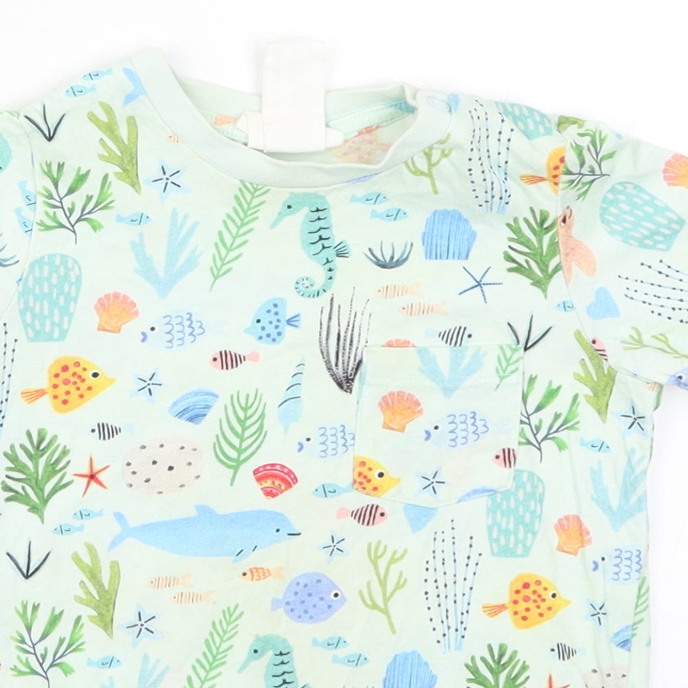 H&M Boys Blue   Basic T-Shirt Size 12-18 Months  - Fish Sea Animals