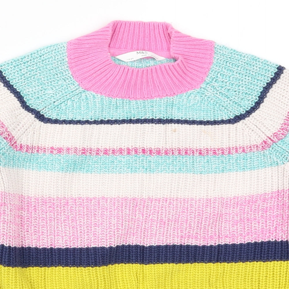 Marks and Spencer Girls Multicoloured Striped Knit Pullover Jumper Size 7-8 Years