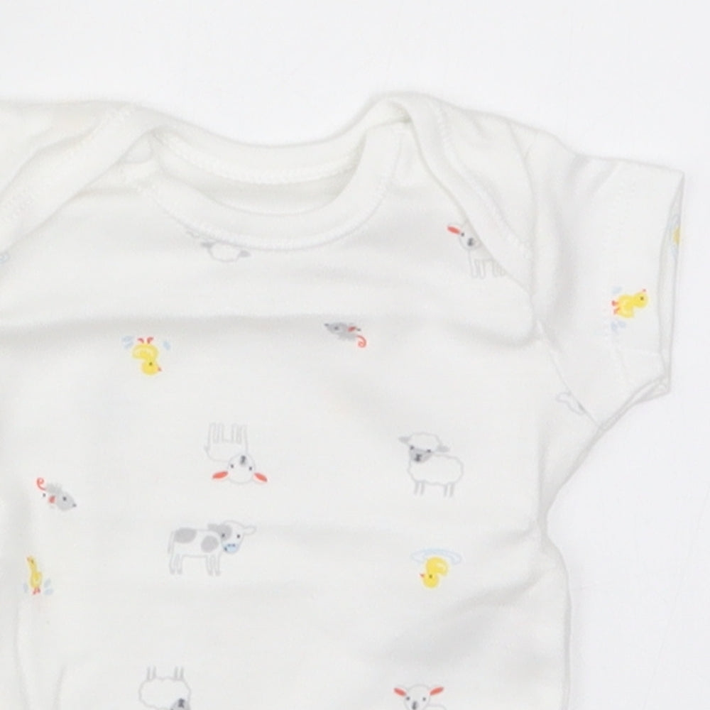 Nutmeg Baby White   Babygrow One-Piece Size Newborn  - Animals