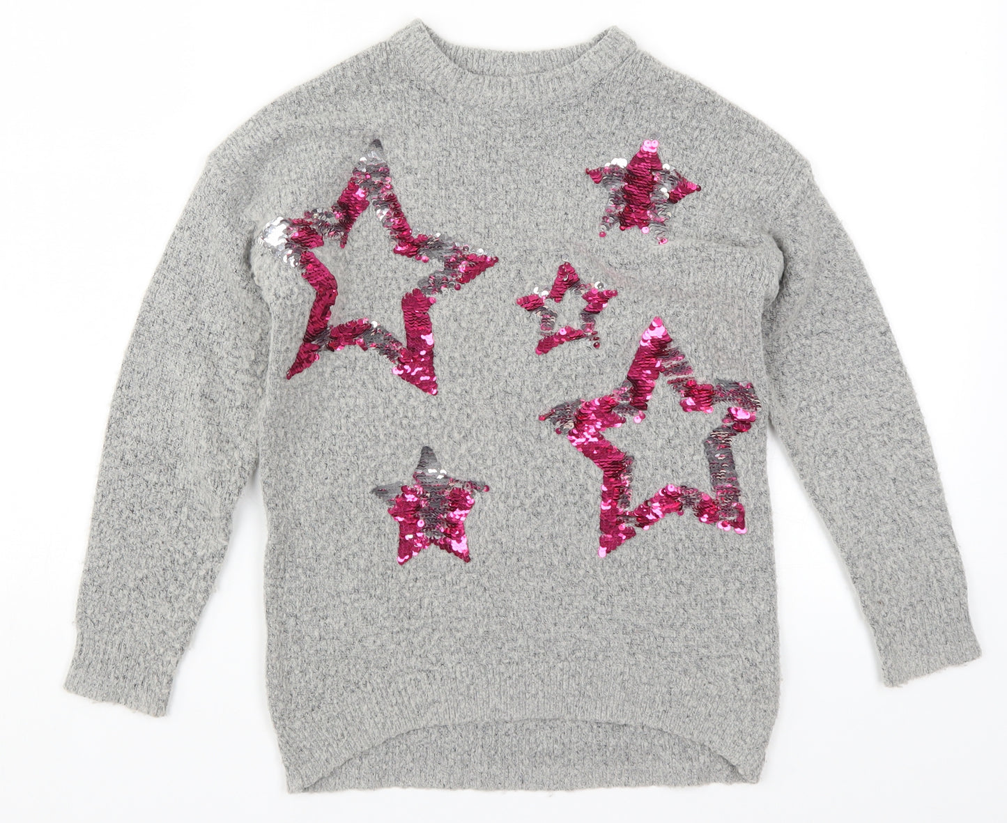 F&F Girls Grey  Knit Pullover Jumper Size 8-9 Years  - Stars