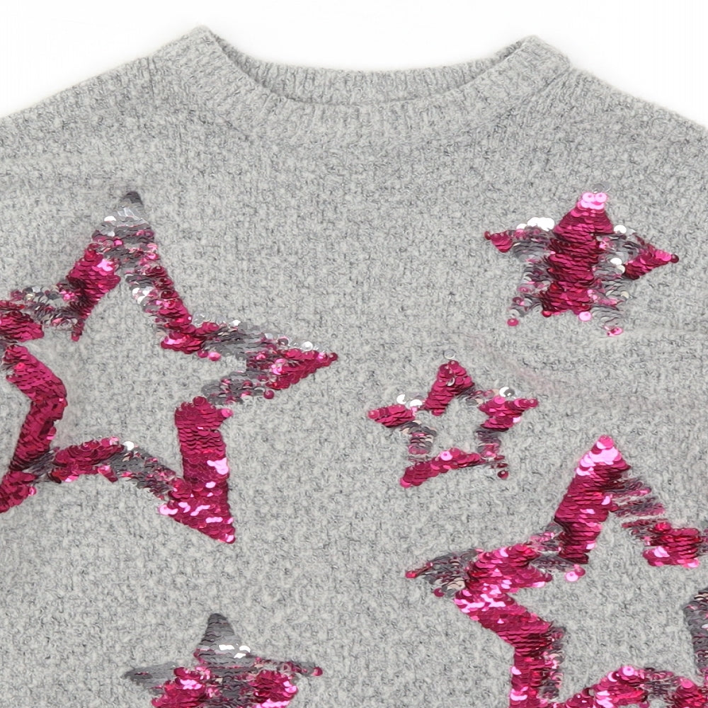 F&F Girls Grey  Knit Pullover Jumper Size 8-9 Years  - Stars