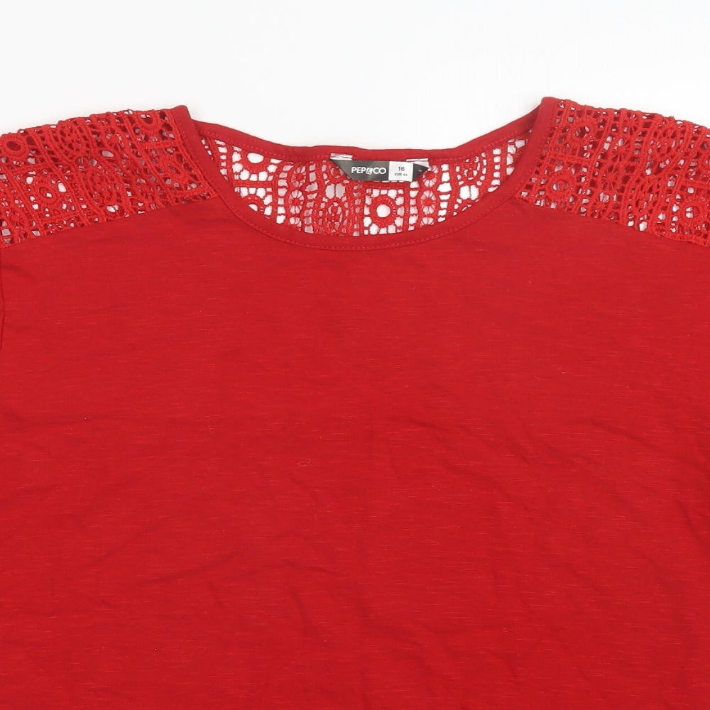 Pep&Co Womens Red   Basic T-Shirt Size 16