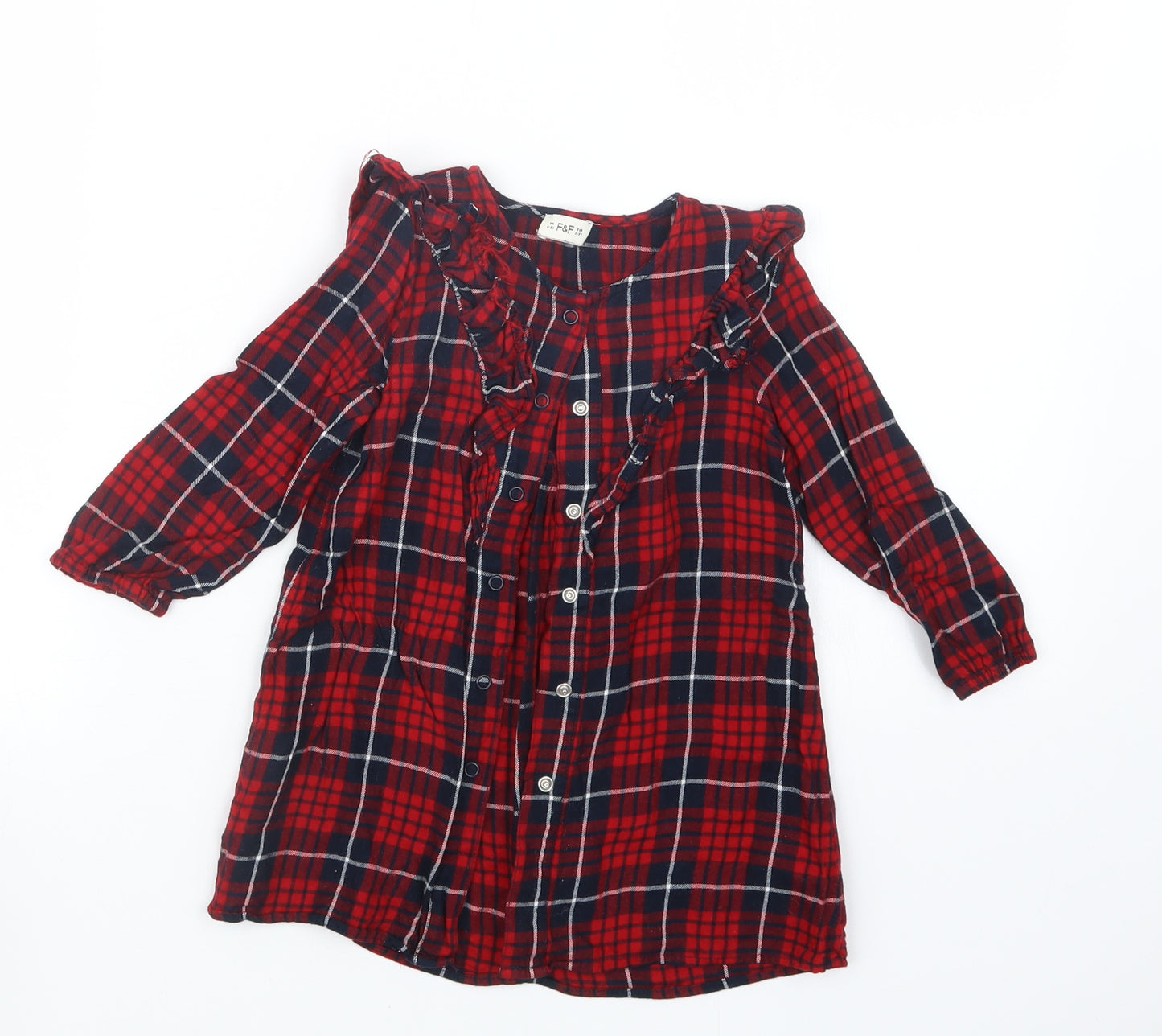 F&F Girls Red Check  Basic Button-Up Size 2-3 Years
