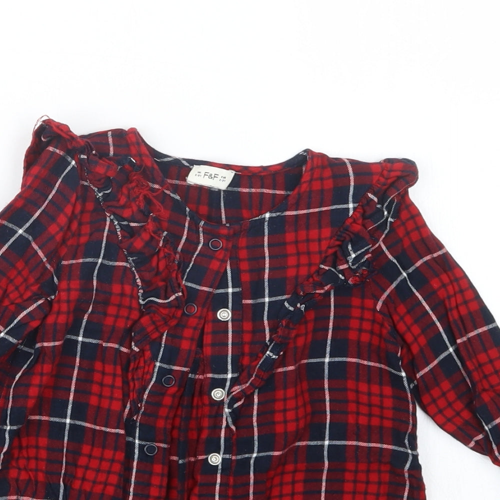F&F Girls Red Check  Basic Button-Up Size 2-3 Years