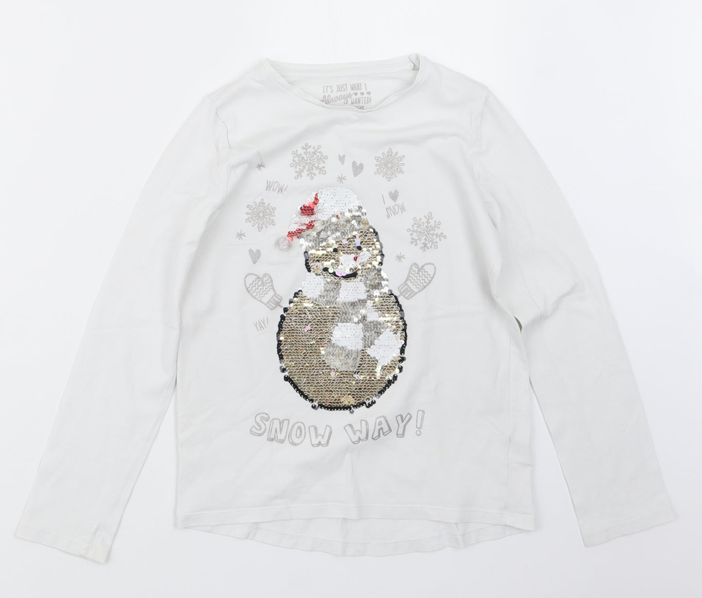 F&F Girls White   Basic T-Shirt Size 9-10 Years  - Christmas