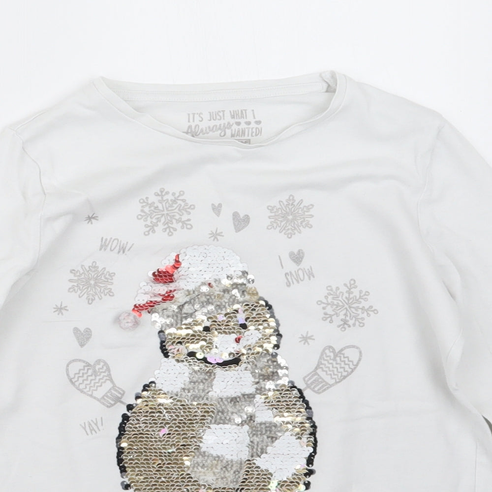 F&F Girls White   Basic T-Shirt Size 9-10 Years  - Christmas