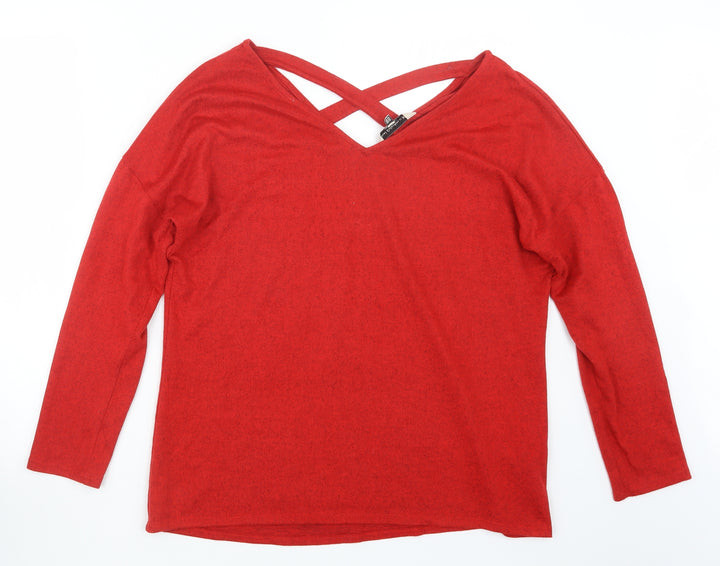 F&F Womens Red Knit Pullover Jumper Size 14