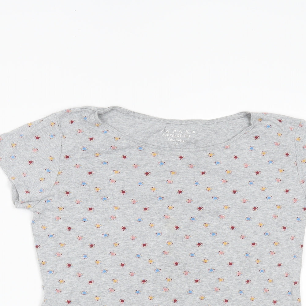 Papaya Womens Grey Polka Dot  Basic T-Shirt Size 14