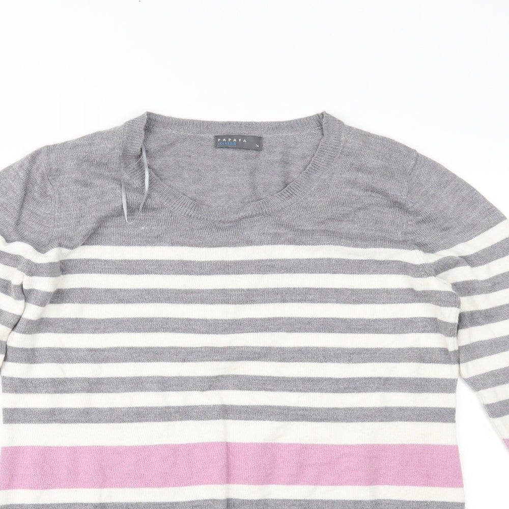 Papaya Womens Green Striped  Basic Blouse Size 14