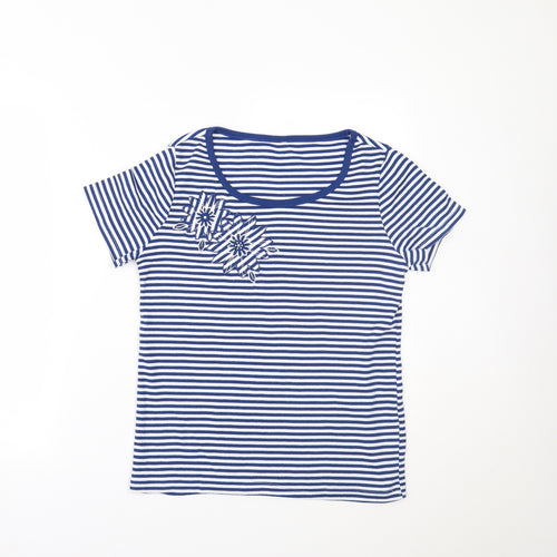 BM Womens Blue Striped  Basic T-Shirt Size S