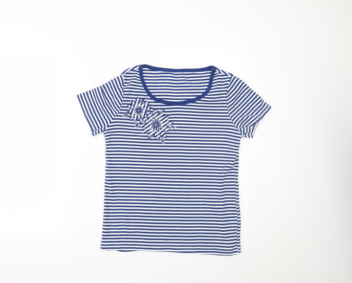 BM Womens Blue Striped  Basic T-Shirt Size S