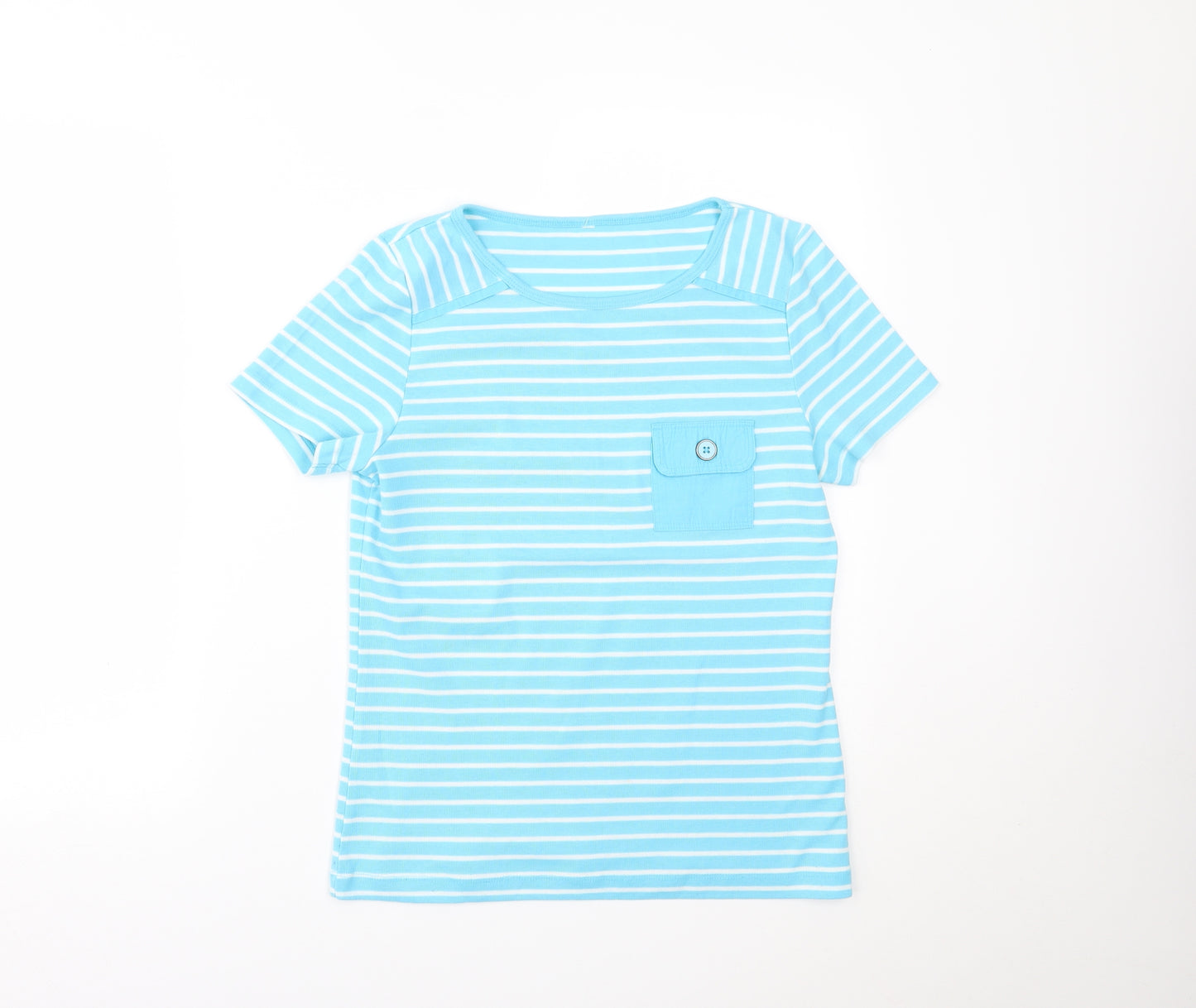 BM Womens Blue Striped  Basic T-Shirt Size S
