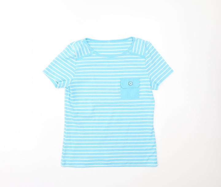 BM Womens Blue Striped  Basic T-Shirt Size S