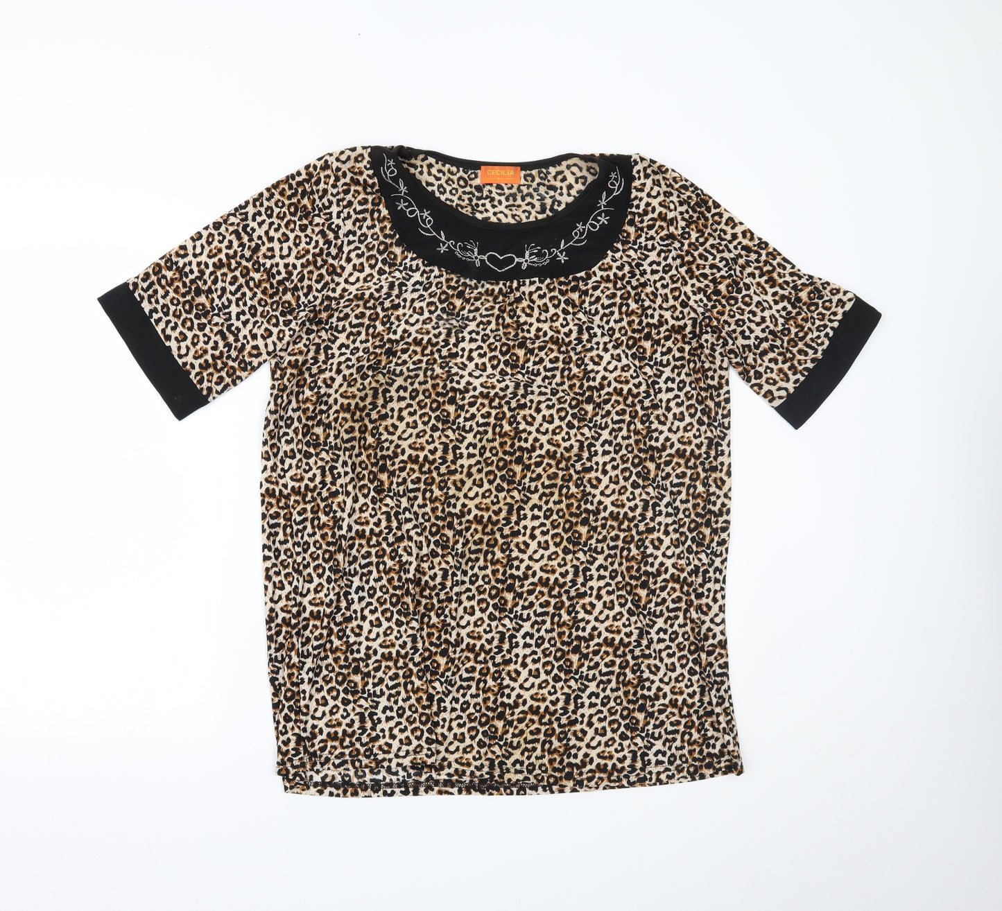 cecilia Womens Brown Animal Print  Basic Blouse Size L
