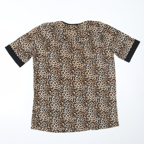 cecilia Womens Brown Animal Print  Basic Blouse Size L