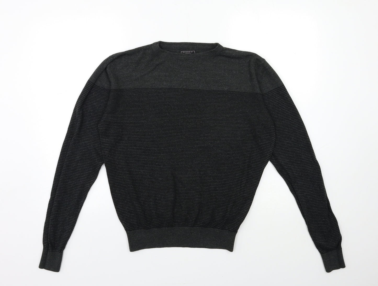 F&F Mens Black Striped Knit Pullover Jumper Size S