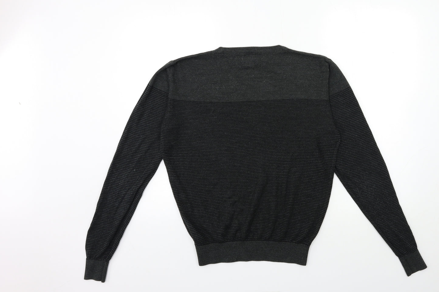 F&F Mens Black Striped Knit Pullover Jumper Size S