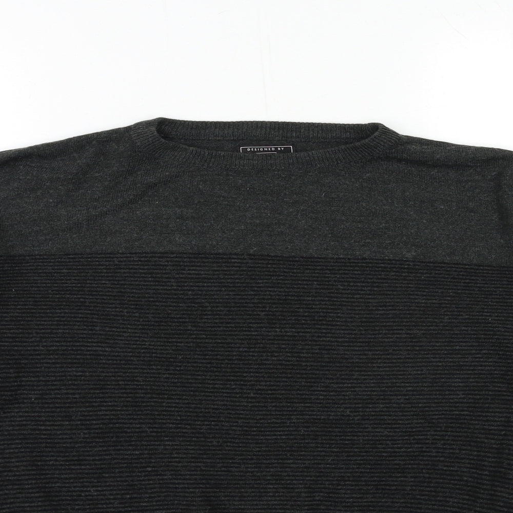 F&F Mens Black Striped Knit Pullover Jumper Size S