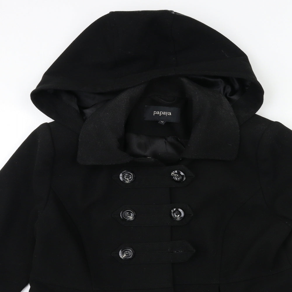 Papaya Womens Black   Overcoat Coat Size 12